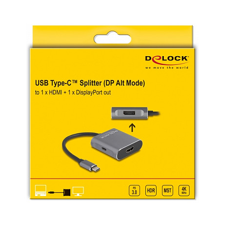 Hub USB DeLOCK 87867 / USB-C / HDMI + DisplayPort / MST / DisplayPort 1.4 / 2x 4K @ 60Hz / Power Delivery 100W / 0.15 m - Gri 2