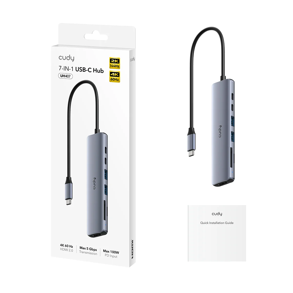 CUDY UH407 USB-C Hub 7-in-1 / HDMI 4K 60Hz / USB-A + USB-C / SD + TF / PD 100W 2