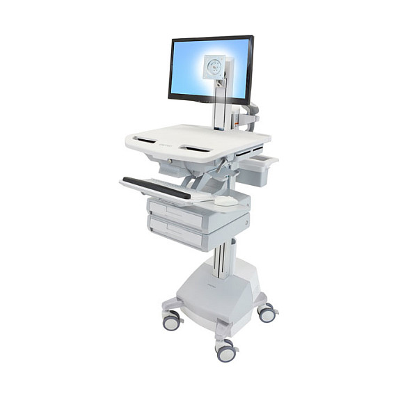 Karrocë për Monitor Ergotron StyleView SV44-1321-2, deri 24", 17.7kg, Rregullim Lartësie 63cm, LCD Pivot, Tabaka Tastiere, 2 Sirtarë - Hiri/Bardhë