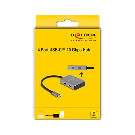Hub USB DeLOCK 64249 / USB-C / 4 Porta / USB 10 Gbps / 15 cm / Metal - Zezë/Gri 3