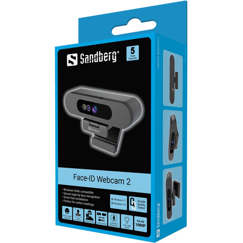 Webcam Sandberg Face Scan / 134-40 / Full HD 1080p / 2MP / Stereo Mikrofon / Windows Hello – Zezë 10