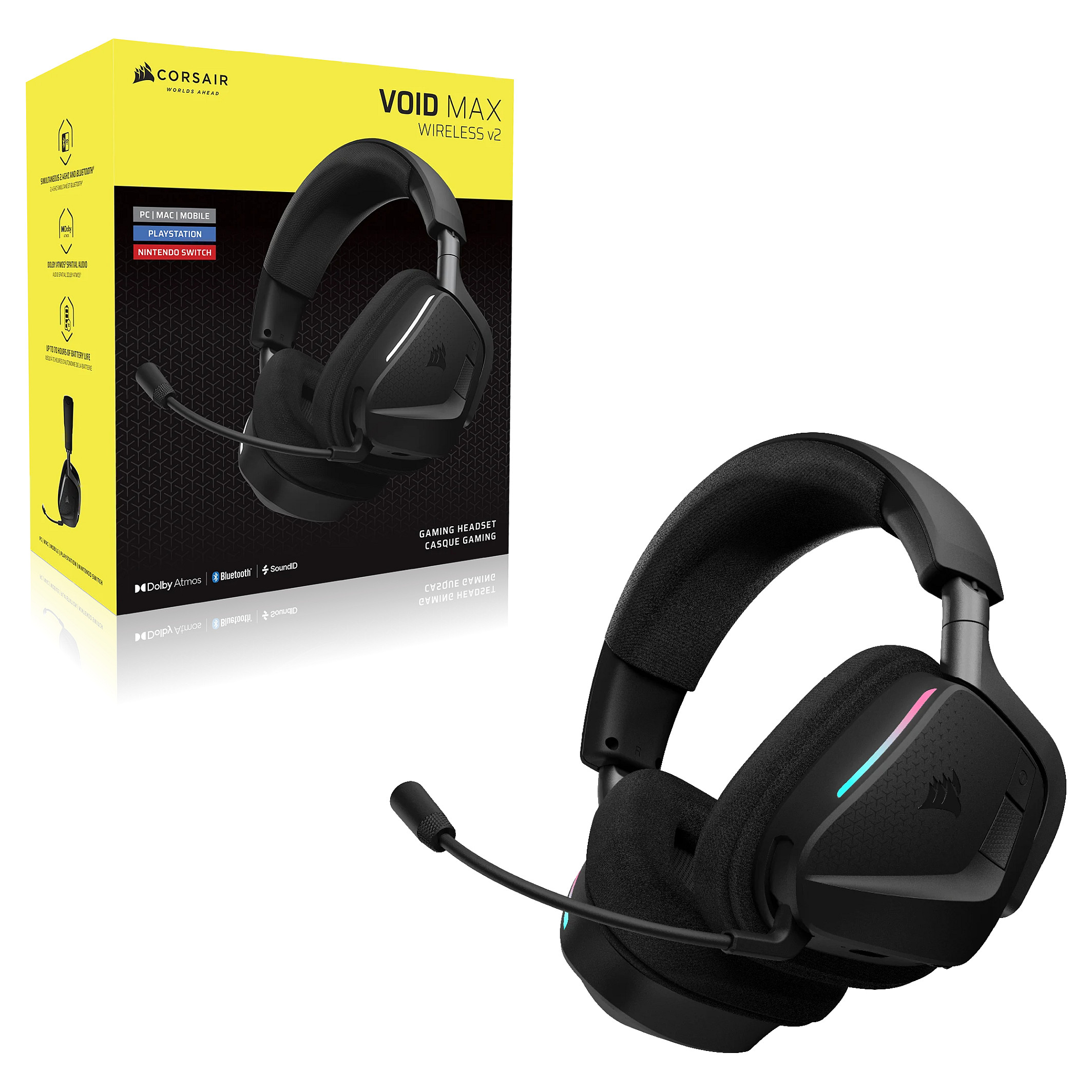 Kufje pa kabllo Corsair VOID v2 MAX Wireless, 2.4GHz, Bluetooth, Dolby Atmos, 50mm, Mikrofon - Zezë 5