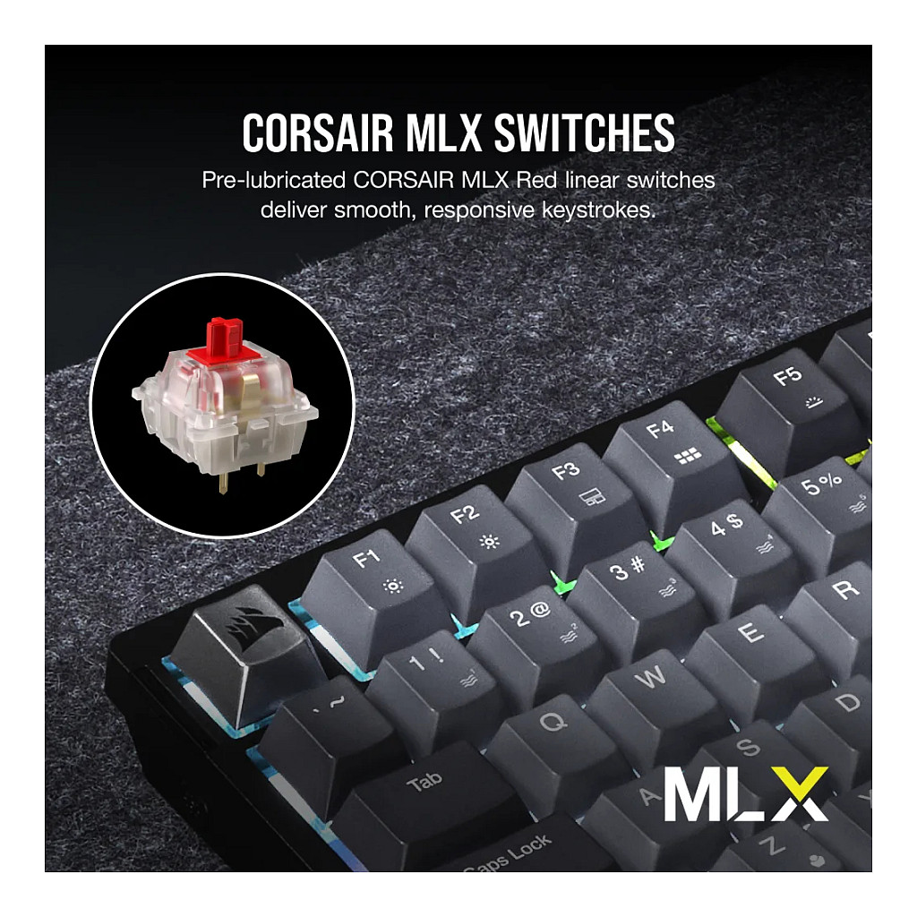 Tastierë Gaming CORSAIR K65 Plus Wireless / Mechanical / 75% / MLX Red / RGB / QWERTZ DE / 2.4GHz / Bluetooth / USB - Zezë/Hiri 4