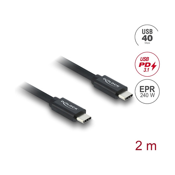 Kabllo USB DeLOCK 81707, USB-C në USB-C, USB 40 Gbps, 240 W, 2 m - Zezë 2