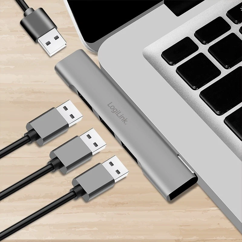 Hub USB-C LogiLink UA0437, 1x USB-A 3.0, 3x USB-A 2.0, 5Gbps, alumin - Argjend 4