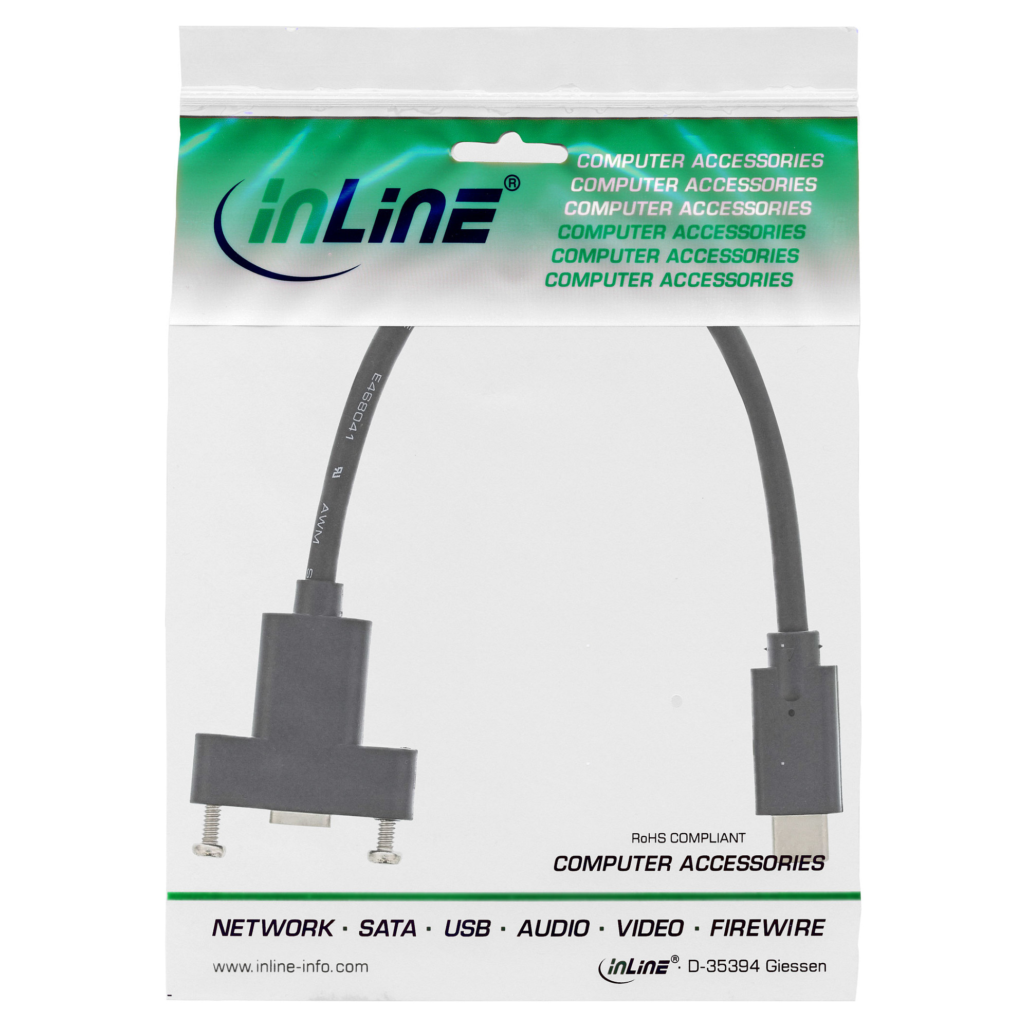 Kabllo USB InLine 33441G, USB-C në USB-C për montim, USB 3.2 Gen 2, 20 cm, 10 Gbps - Zezë 2