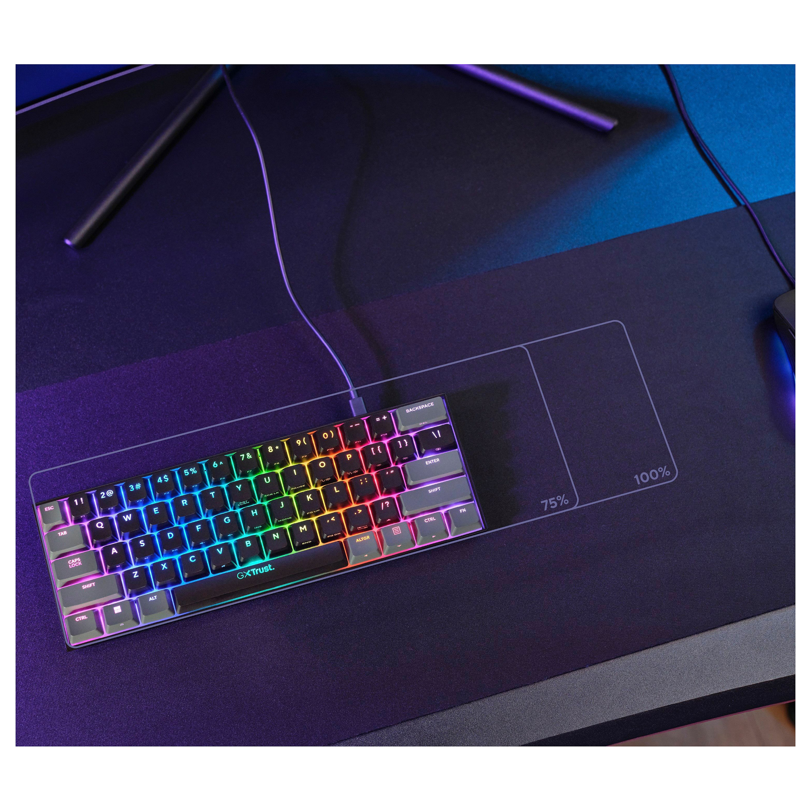 Tastierë Gaming Trust GXT 867 Acira / Wired / QWERTZ / Mekanike / RGB LED / 60% / 61 Taste - Zezë/Gri 6