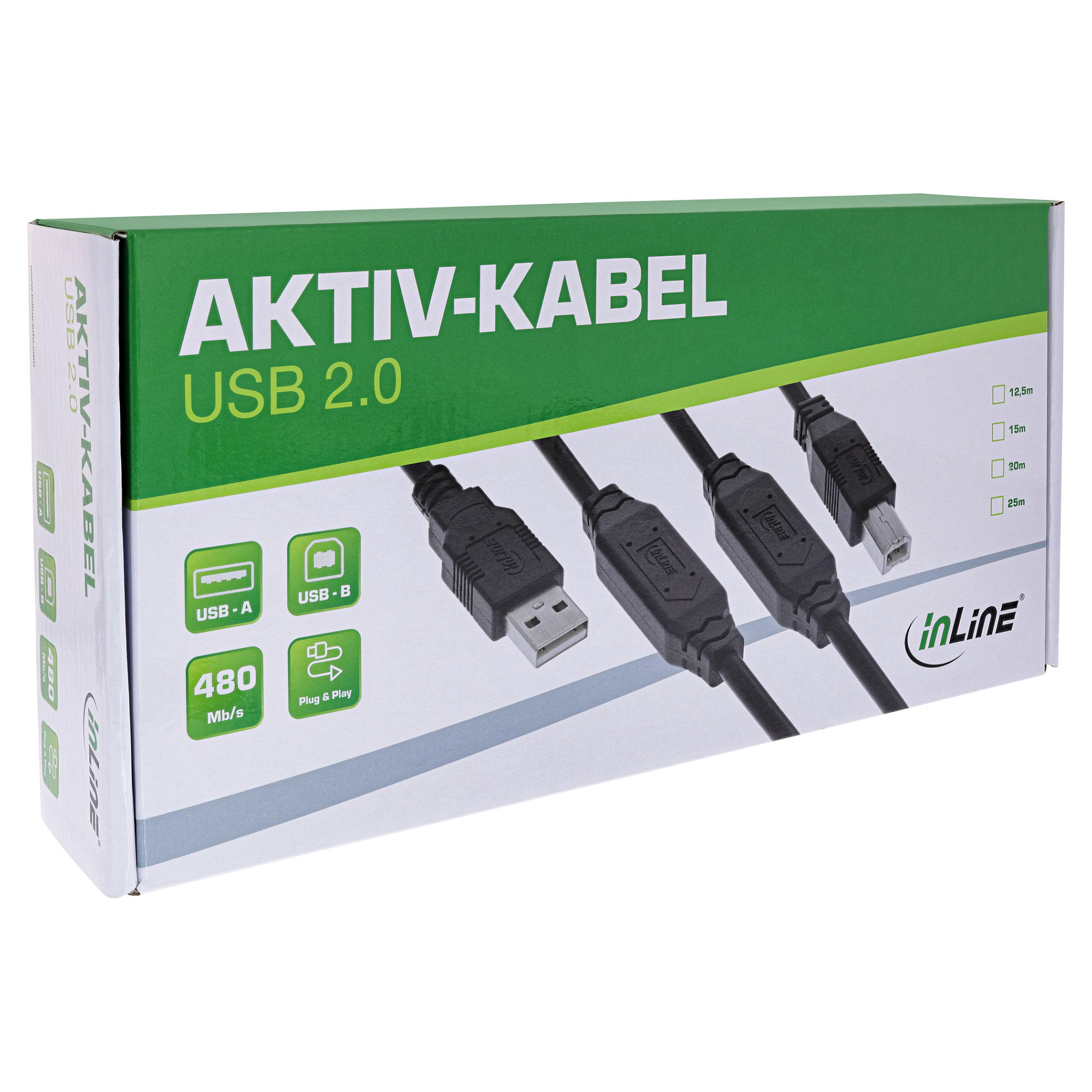 Kabllo USB InLine 34512A, USB-A në USB-B, 15 m, USB 2.0, 480 Mbps, aktive - Zezë 3