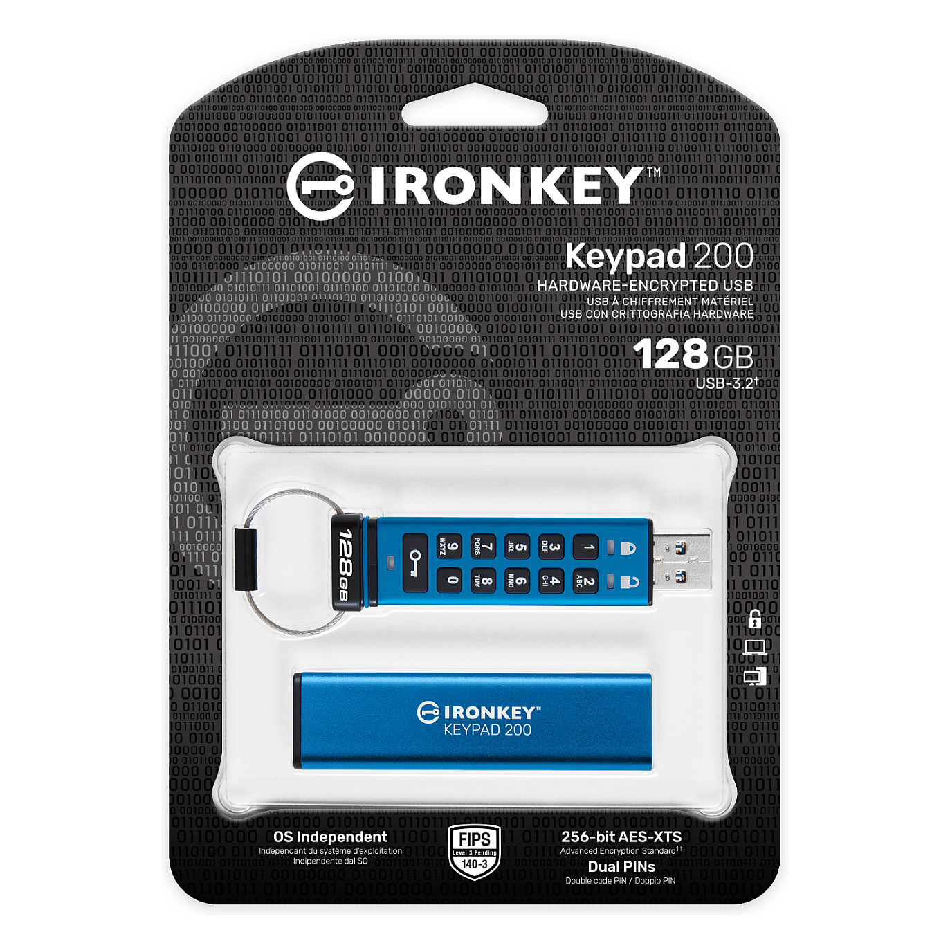 USB Flash Drive / Kingston / IronKey Keypad 200 / 128GB / Blu thumbnail 3