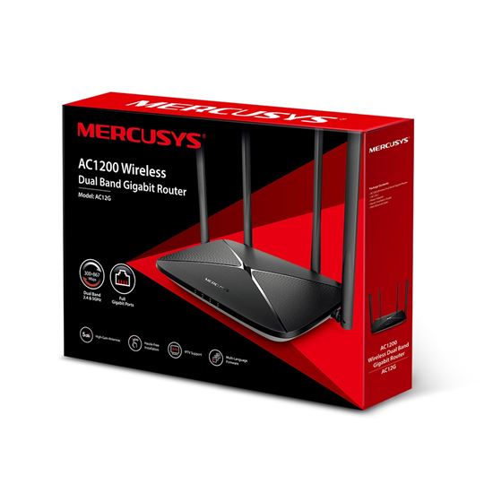 Mercusys AC12 – Router Wireless AC1200 Dual-Band, 300+867Mbps, 4x5dBi, 1xWAN + 3xLAN 10/100Mbps, i Zi 3