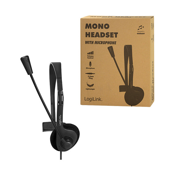 Kufje me kabllo LogiLink HS0054 / Mono / Mikrofon / 3.5 mm / 1.8 m – Zezë 10