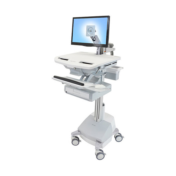 Karrocë për Monitor Ergotron StyleView SV44-1211-2, deri 24", 16.8kg, Rregullim Lartësie 68cm, Tabaka Tastiere, 1 Sirtar, 4 Rrota - Hiri/Bardhë