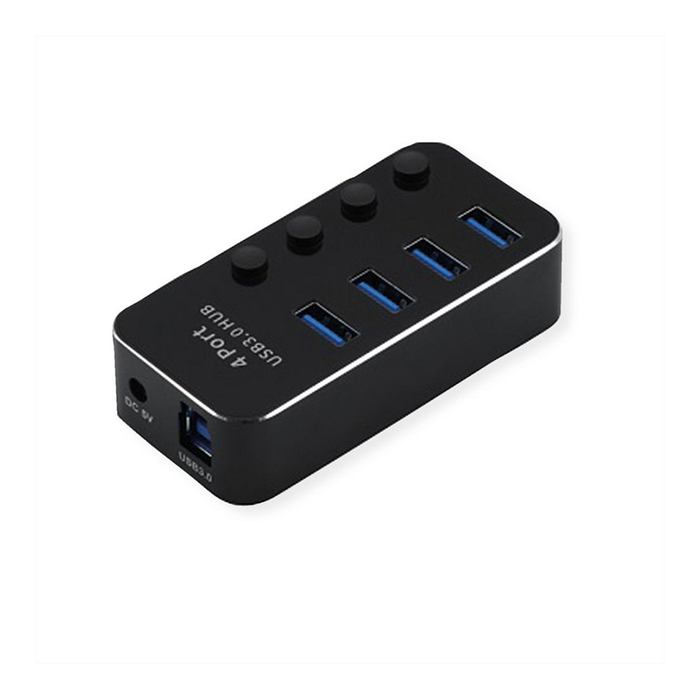 Hub ROLINE 14.02.5056, 4x USB-A, USB 3.2 Gen 1, 5Gbps, Ndërprerës Individual - Zezë 2