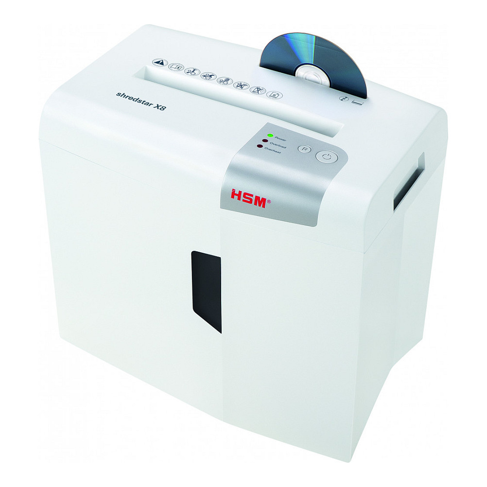 Shredder HSM shredstar X8, Particle-Cut, P-4, 8 fletë, 4,5 × 30mm, 18L, CD/DVD - Argjend, Bardhë 3