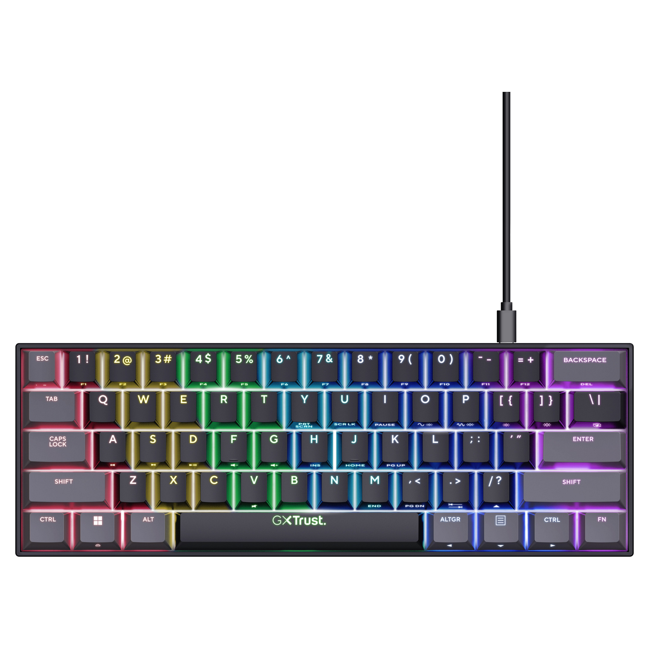 Tastierë Gaming Trust GXT 867 Acira / Wired / QWERTZ / Mekanike / RGB LED / 60% / 61 Taste - Zezë/Gri 3