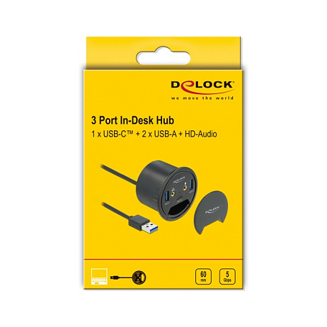 Hub USB DeLOCK 62794 / USB 3.2 Gen 1 / 1x USB-C + 2x USB-A / 2x Audio 3.5 mm / Montim në Tavolinë / 1.5 m - Zezë 5