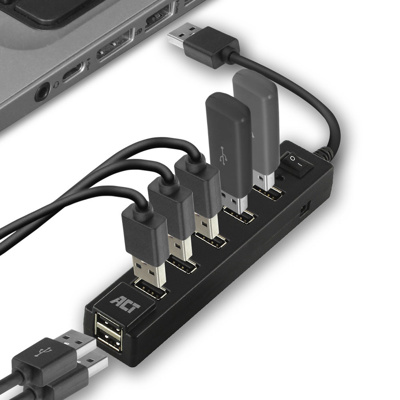 Hub USB-A ACT AC6215, 7x USB-A 2.0, 480 Mbps, Ndërprerës Ndezje/Fikje, Kabllo 65 cm – Zezë 2