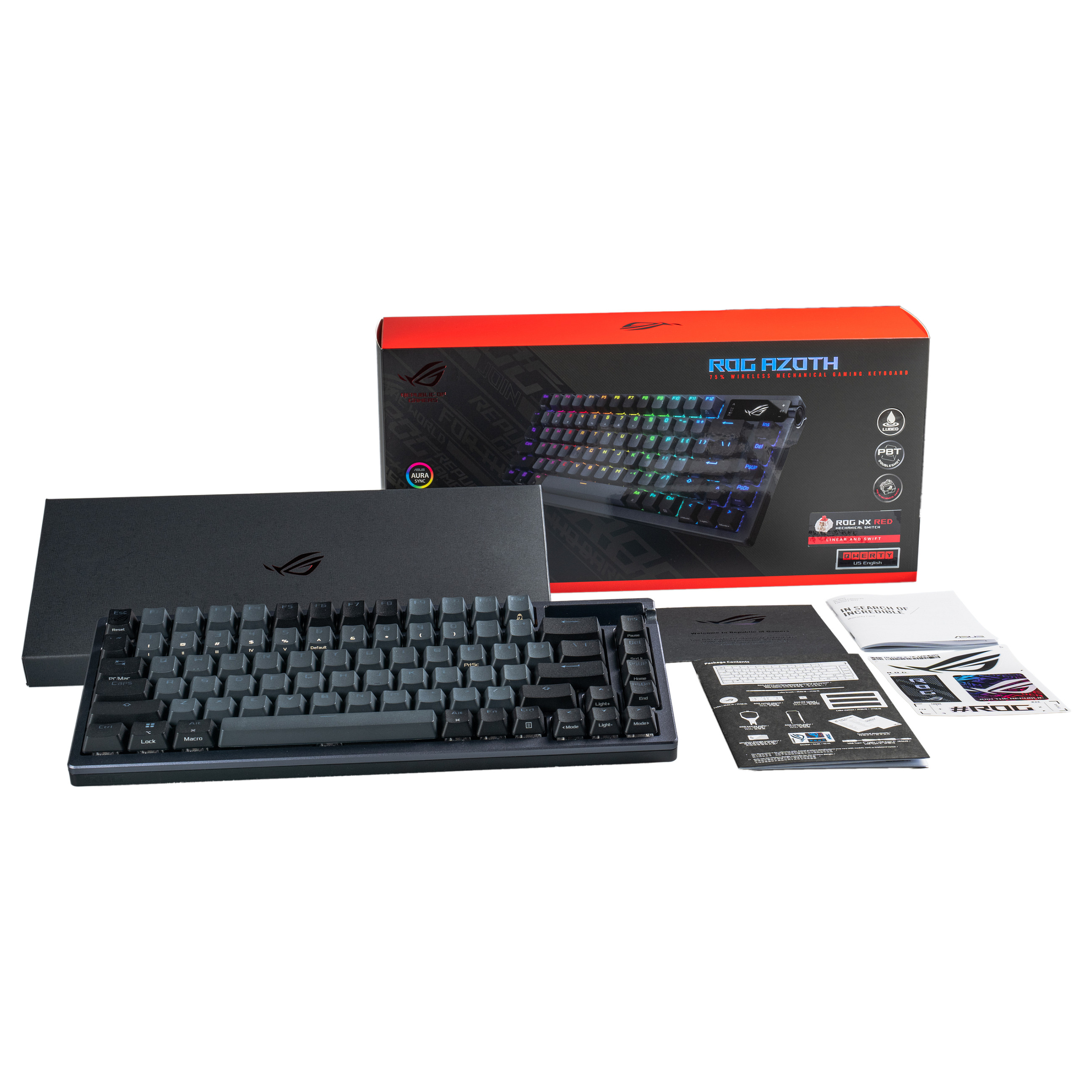Tastierë Gaming ASUS ROG Azoth / Wired / 75% / ROG NX Red / USB + RF Wireless + Bluetooth / AZERTY FR / RGB - Zezë 9