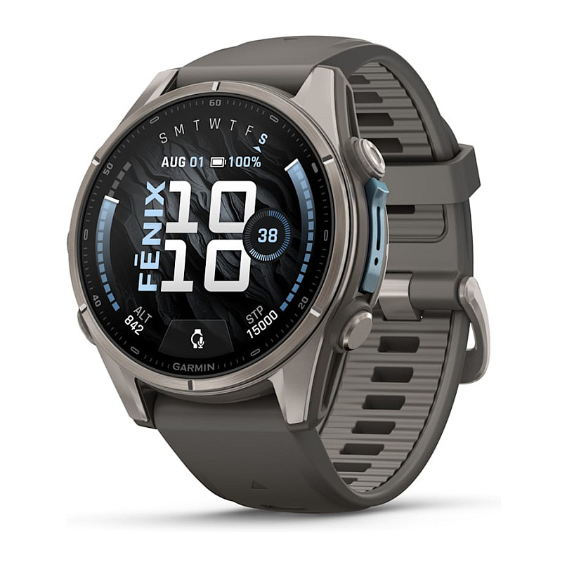 Orë e mençur Garmin fēnix 9, 43 mm, 1.3" AMOLED, 416 × 416, GPS Multi-Band, Bluetooth, Wi-Fi, NFC, Titanium, 10 ATM – Gri