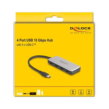 Hub USB DeLOCK 64261 / USB Type-C / 4 Porta / USB 10 Gbps / PD 85 W / 15 cm - Zezë/Gri 4