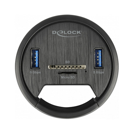 Hub USB DeLOCK 64152 / USB 3.2 Gen 1 / 2x USB-A / SD + Micro SD / Montim në Tavolinë / 1.5 m - Zezë 2