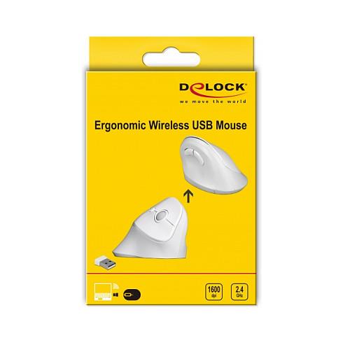 Maus pa kabllo Delock Ergonomik USB – Bardhë thumbnail 4
