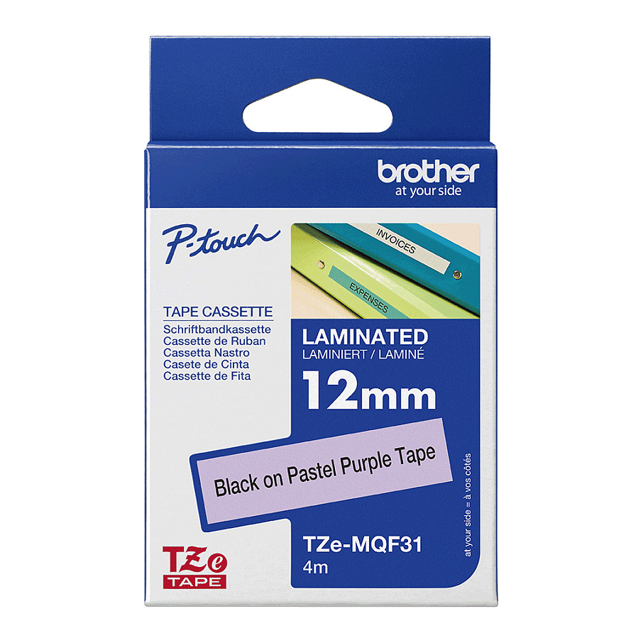 Shirit për printer etiketash Brother TZe-MQF31, 12 mm × 4 m, tekst i zi - Vjollcë 3
