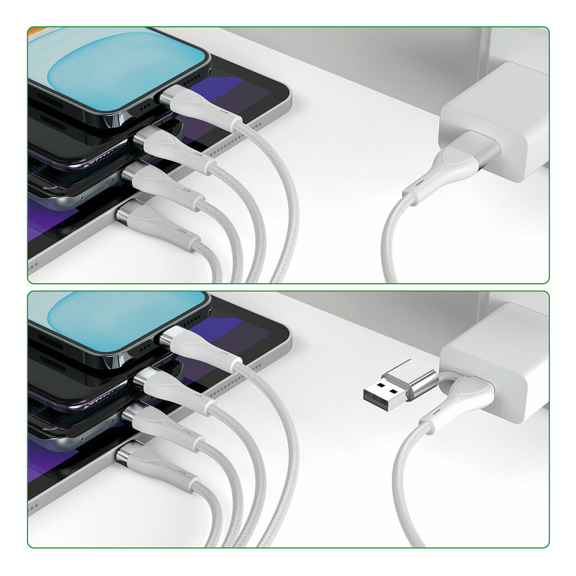 Kabllo USB 4smarts USB-C/A Multi-Charging Cable 4-in-2 / 1.2m – Bardhë thumbnail 5