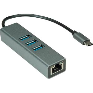 Hub USB-C ROLINE 12.02.1127, 3x USB-A 3.2 Gen 1, 5 Gbps, Gigabit Ethernet RJ45, Kabllo 10 cm, Korpus Alumini – Argjend 3