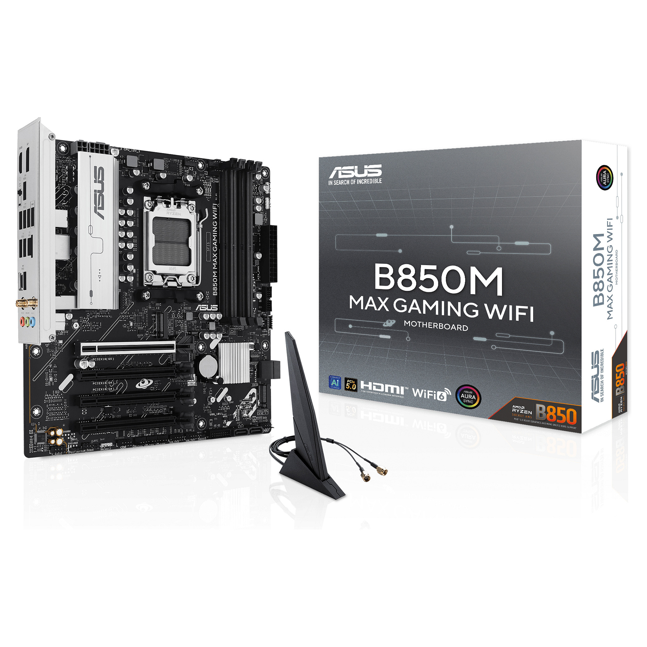 Pllakë Amë AMD AM5 ASUS B850M MAX GAMING WIFI / DDR5 / mATX / HDMI+DP
