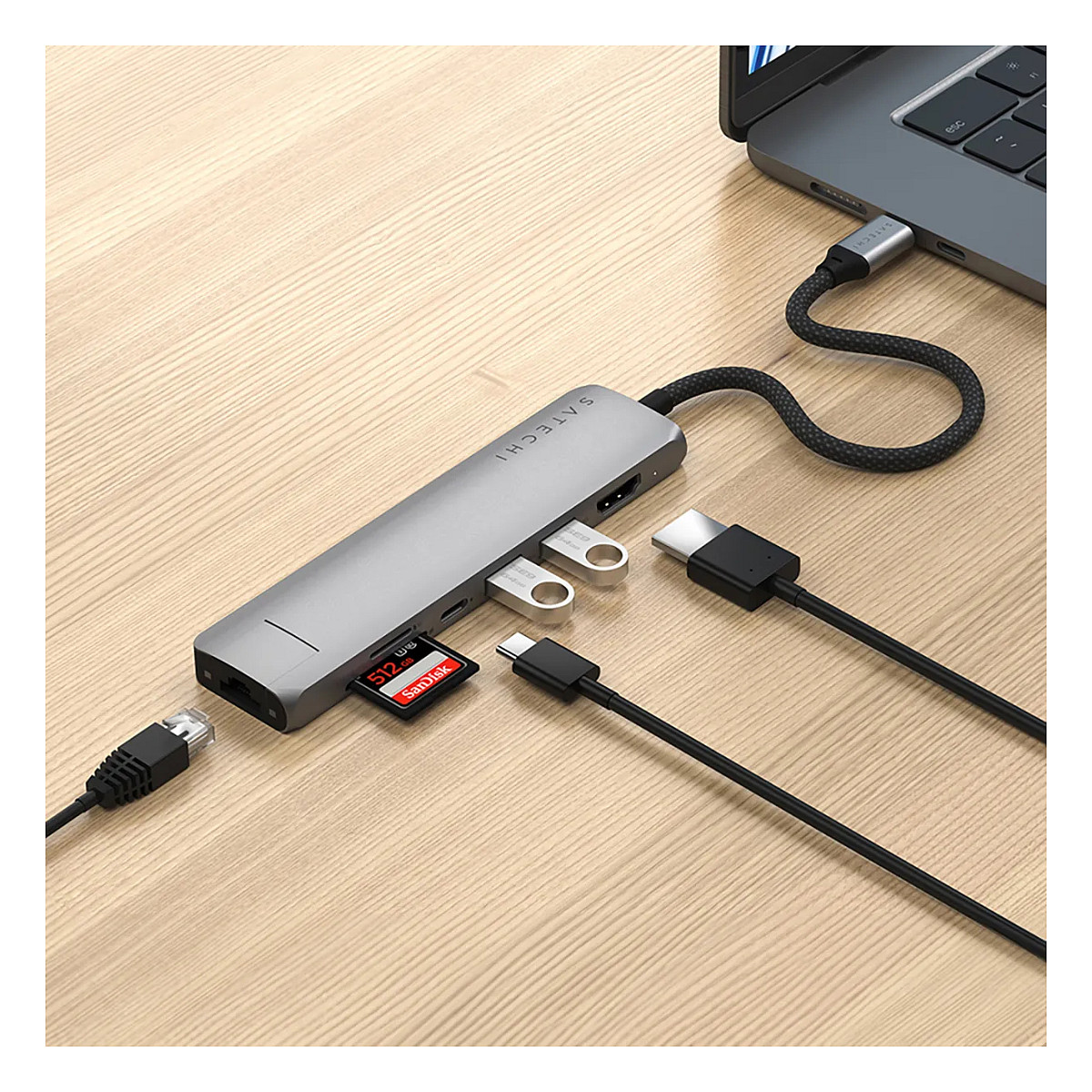 Hub Satechi ST-P7SM / 2x USB-A / 1x HDMI / 1x USB-C PD / Ethernet / SD / 80W PD / 100W – Hiri 8
