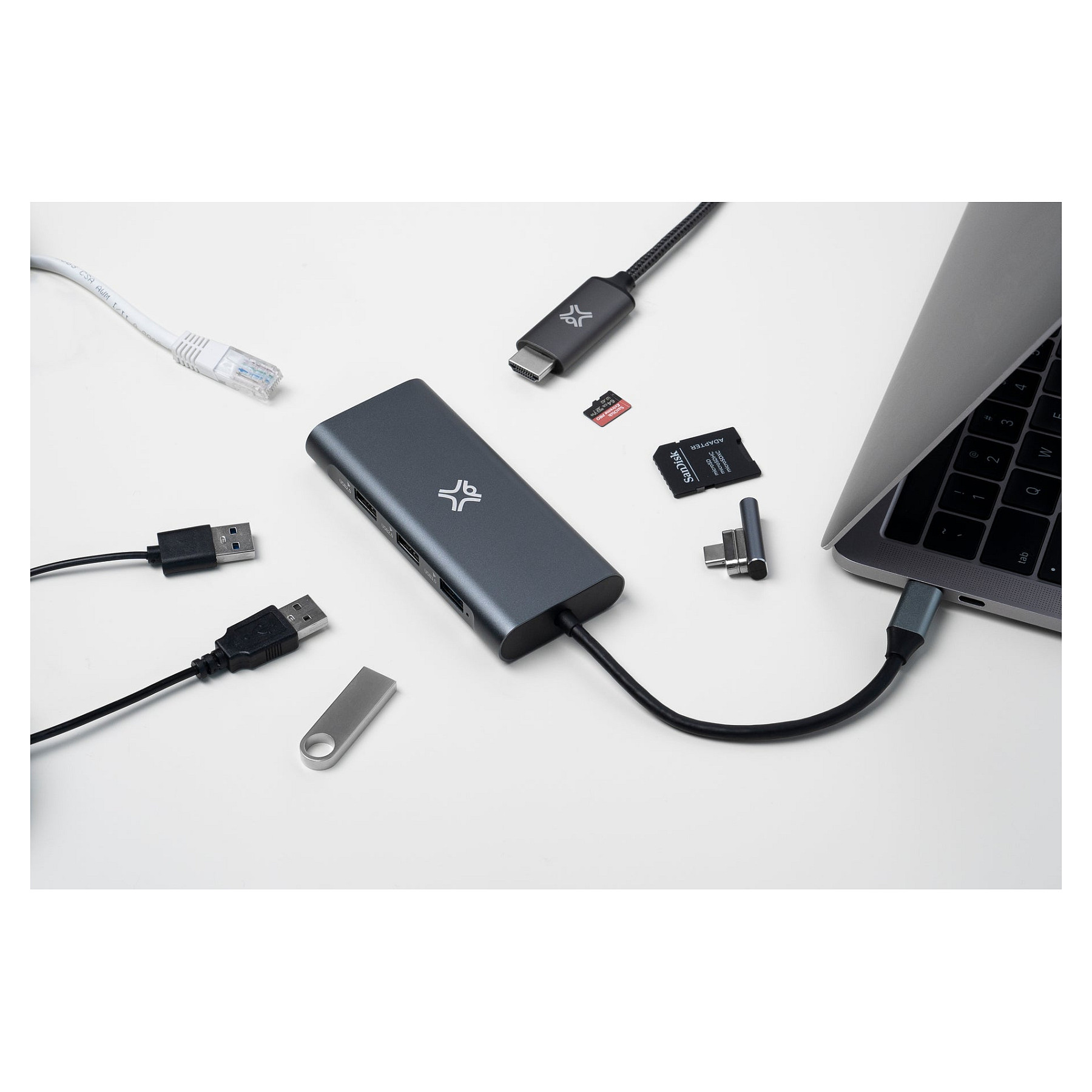 Hub USB-C XtremeMac XWH-HUB8-13, 8-port, HDMI 4K, 3x USB-A, SD/microSD, Ethernet Gigabit, USB-C PD 100W - Hiri 3