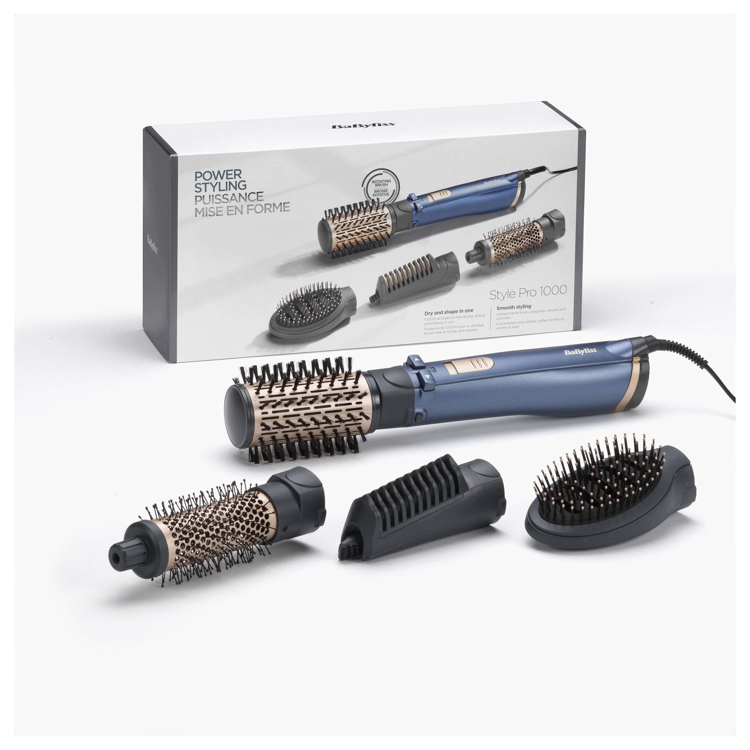 Furçë për Stilimin e Flokëve BaByliss AS965E / Style Pro 1000 / 1000W / 4 Aksesorë / Jonizim / 2 Temperatura – Blu 2