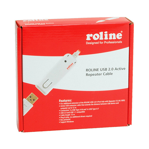 Kabllo USB ROLINE 12.04.1086, USB 2.0, USB-A në USB-A, Repeater aktiv, 12m - Bardhë 2