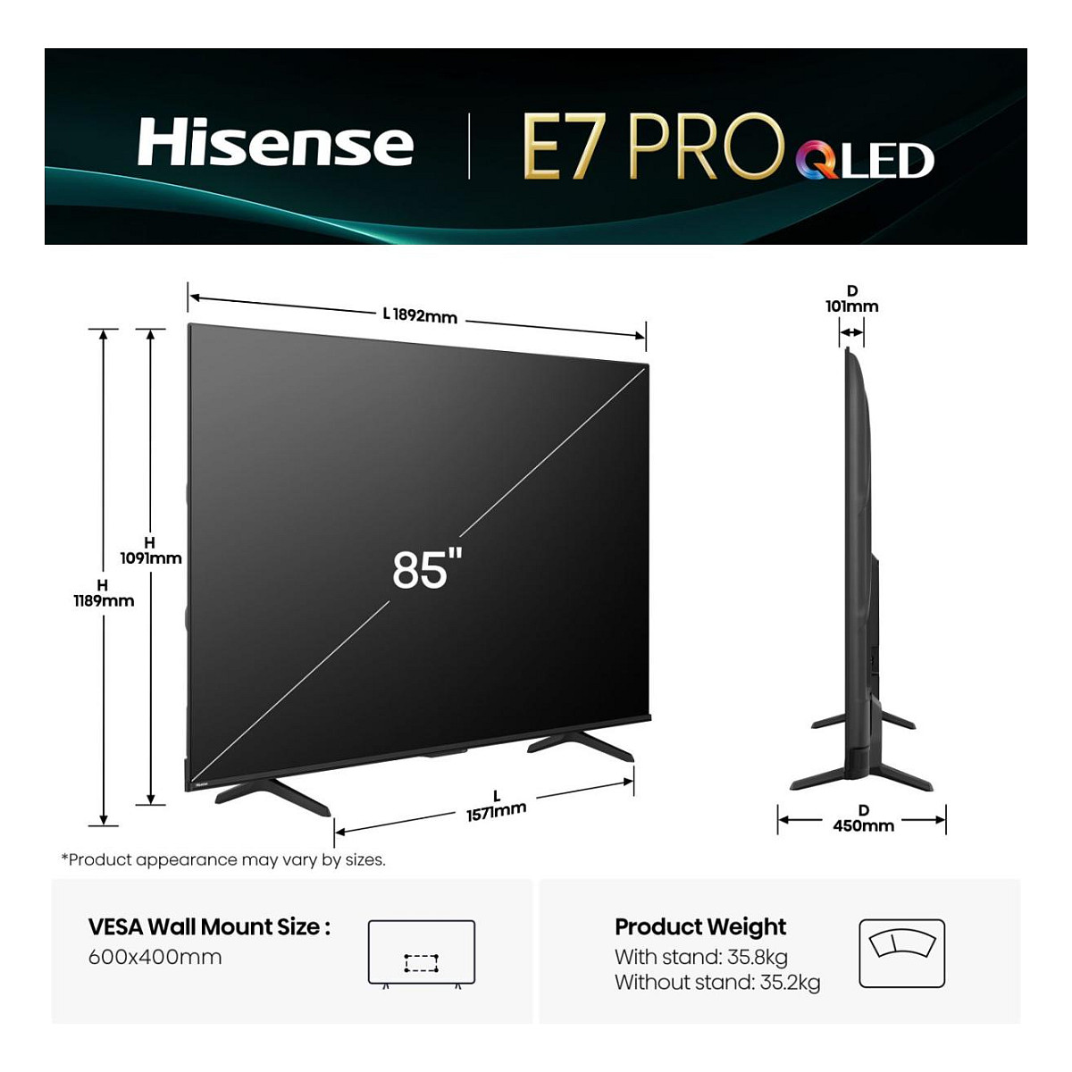 Smart TV Hisense 85E77Q PRO / 85"/ 4K Ultra HD / QLED / 144Hz / HDMI+USB - Zezë 2