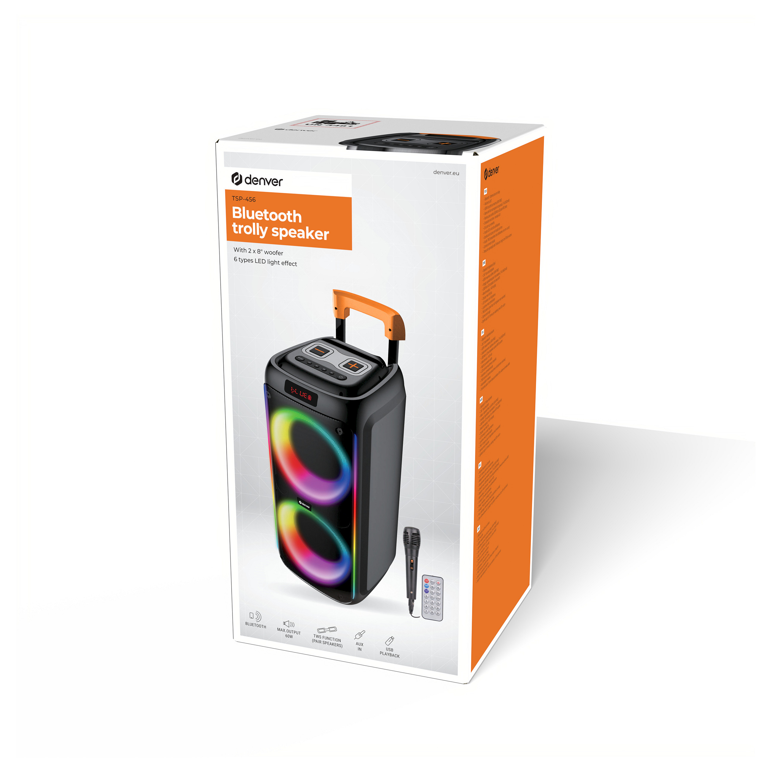 Altoparlant Denver TSP-456, 600W, 60W RMS, Bluetooth 5.0, USB, MicroSD, AUX, TWS, LED - Zezë 5