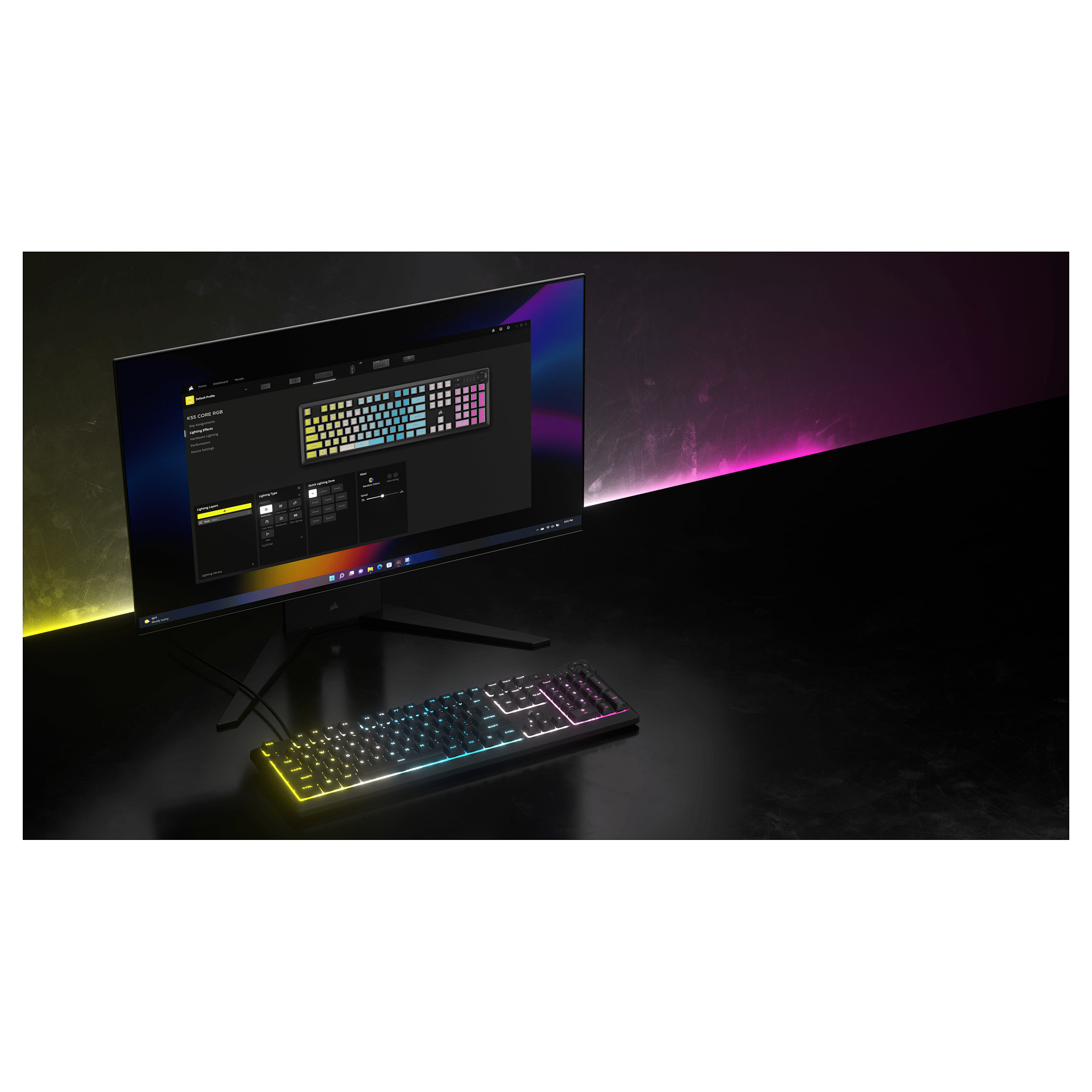 Tastierë Gaming Corsair K55 Core RGB / QWERTZ (DE) / Membrane / 110 Taste / 10-Zone RGB / 1000 Hz / 12-Key Rollover / 6 Makro / USB-A – Zezë 7