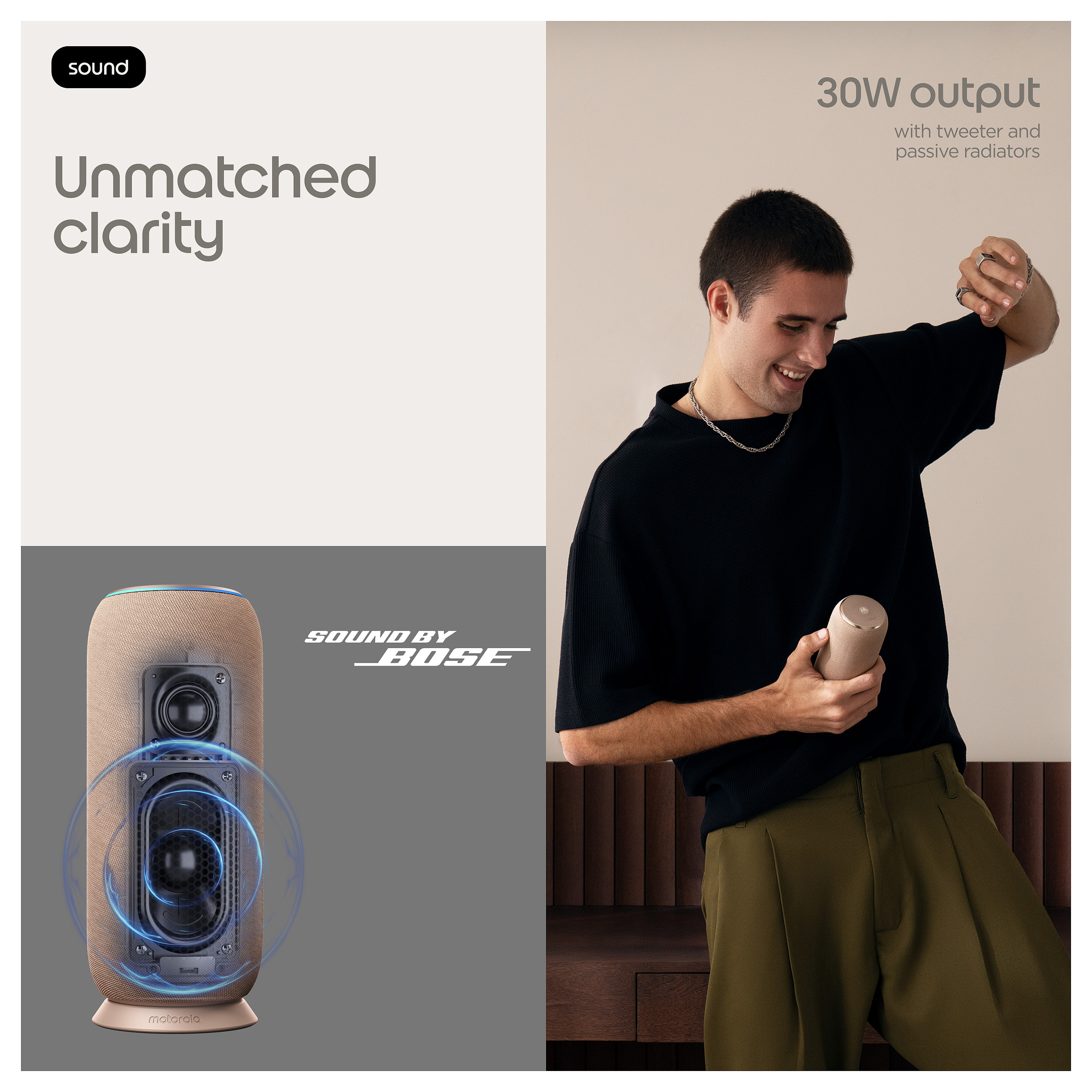 Altoparlant Motorola Moto Sound Flow, 30W, Sound by Bose, Wi-Fi 5, Bluetooth 5.0, IP67, 12 orë - Kafe 5