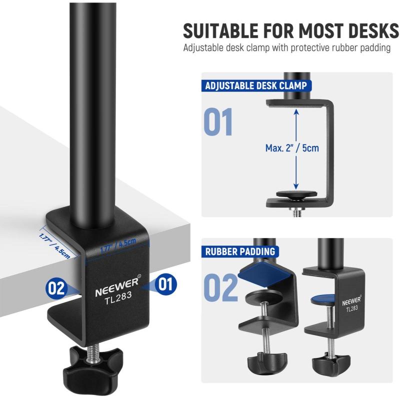Tripod për Kamerë Neewer TL283, Teleskopik, 43-102cm, Ball Head 360°, Kapacitet 3kg, Klemë C - Zezë 2