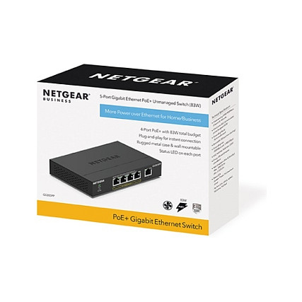 NETGEAR GS305PP 5-Port Gigabit PoE+ Unmanaged Switch 83W 4x PoE+ | Desktop Fanless Switch for IP Cameras, AP & VoIP (300 Series) thumbnail 6