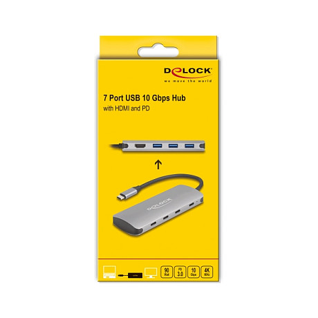 Hub USB DeLOCK 64323 / USB 10 Gbit/s / 3x USB-A + 4x USB-C / HDMI 4K @ 60Hz / Power Delivery 90W / 0.15 m - Gri 4