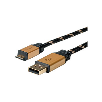 Kabllo ROLINE 11.02.8826, USB-A në Micro-USB-B, USB 2.0, 480 Mbps, 1,8 m - Zezë/Verdhë 2