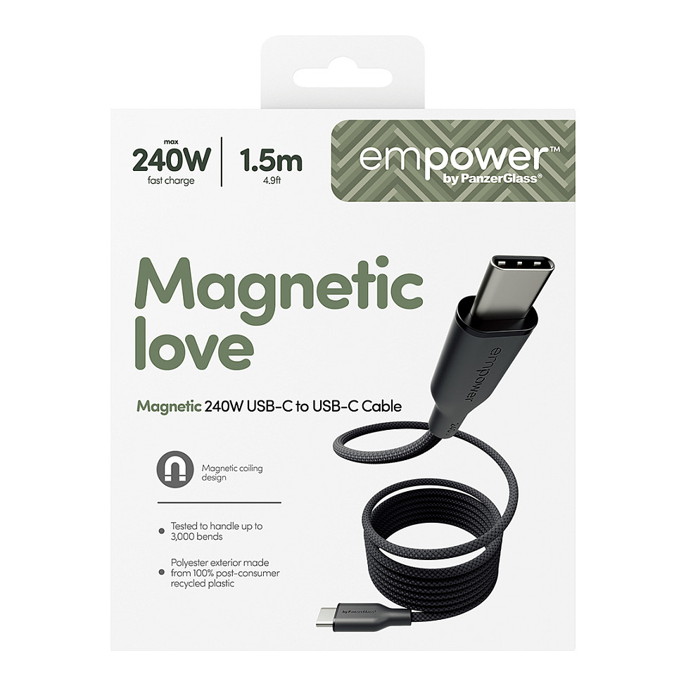 Kabllo empower by PanzerGlass Magnetic, EM68208, USB-C në USB-C, USB 2.0, 240W, 1.5 m - Zezë 3