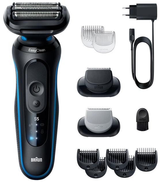Makinë e rrojës Braun Series 5 52-B1650S / Wet & Dry / 100% Waterproof / EasyClick / Beard Trimmer / Body Groomer / 50 Min – Blu/Zezë