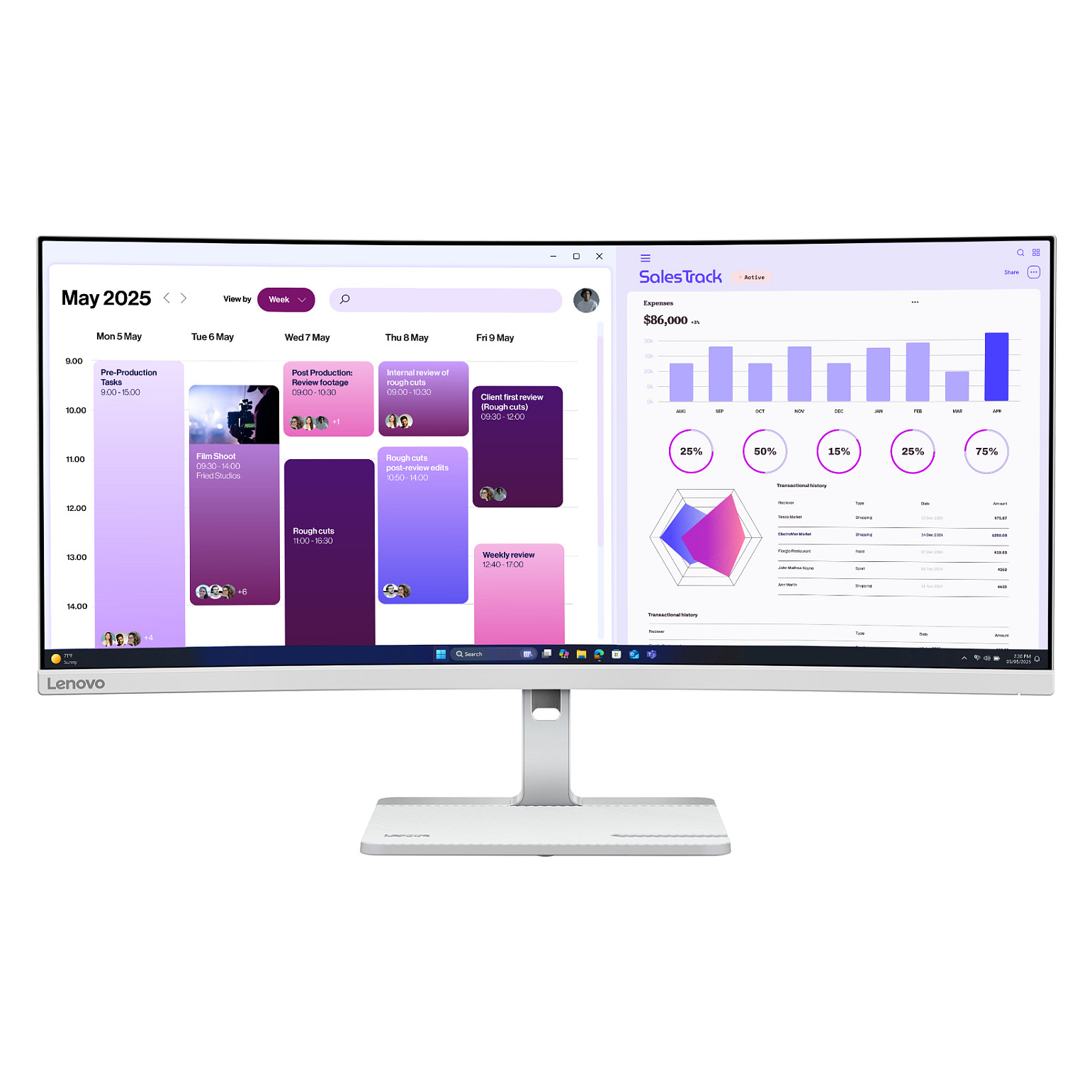 Monitor Lenovo L34W-4C, 34", WQHD VA Curved, 120Hz, 1ms, 2xHDMI+DP - Hiri 2