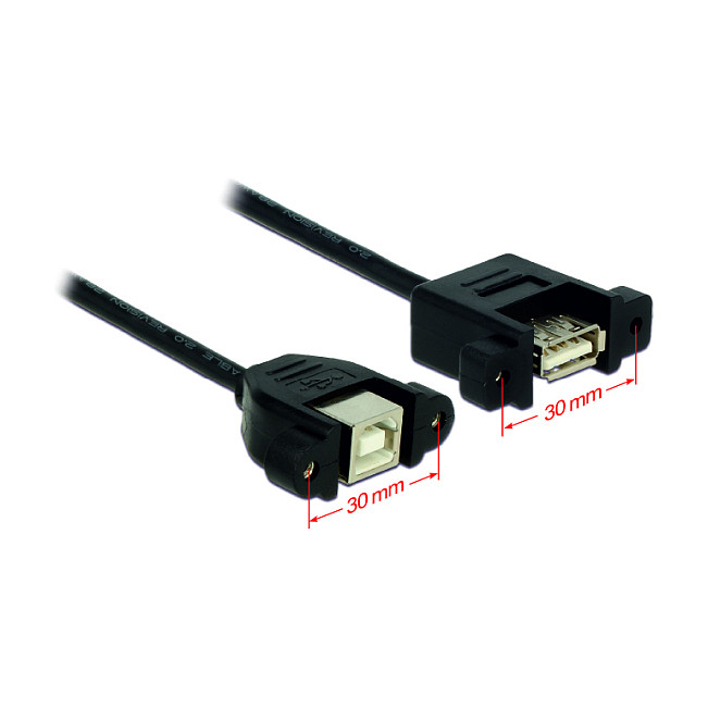 Kabllo USB DeLOCK 85107, USB-B femër në USB-A femër, 25 cm, USB 2.0, për montim në panel – Zezë 2