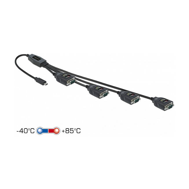 Adapter Delock 90495, USB-C në 4x Serial RS-232 DB9, deri 460.8 Kbps, 63 cm - Zezë 2