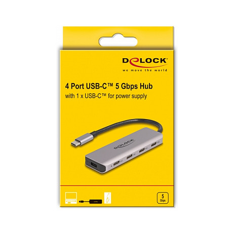 Hub USB DeLOCK 64238 / USB 5 Gbit/s / 4x USB-C / 0.15 m - Gri 3