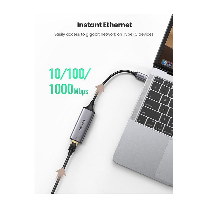 Adapter Rrjeti UGREEN 50737, USB-C në RJ45, Gigabit Ethernet, 10/100/1000 Mbps, 10 cm - Hiri 2