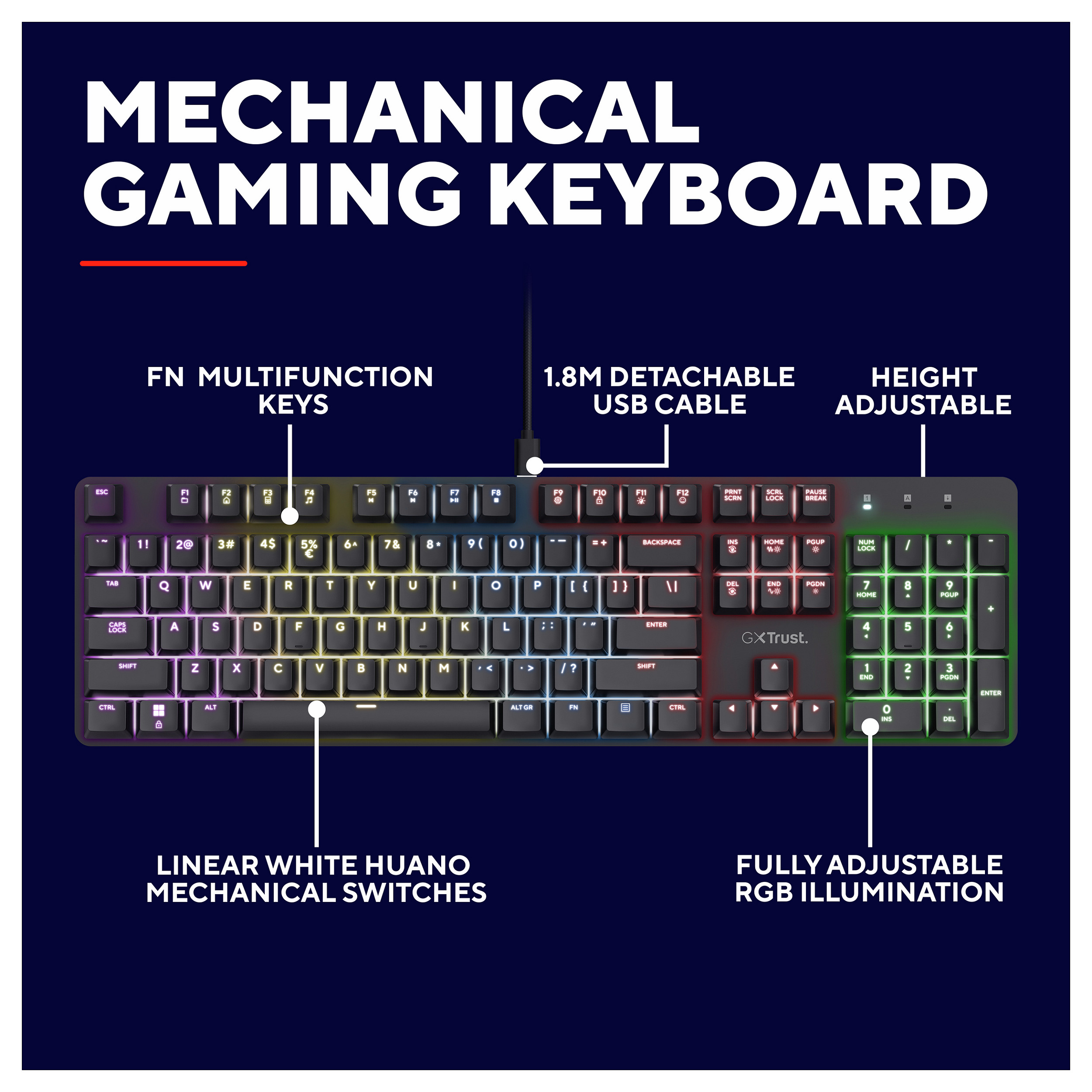 Tastierë Gaming Trust GXT 871 Zora / Full-Size / Mekanike / Huano Linear / N-Key Rollover / Anti-Ghosting / RGB / QWERTZ Gjerman / USB-C - Zezë 6